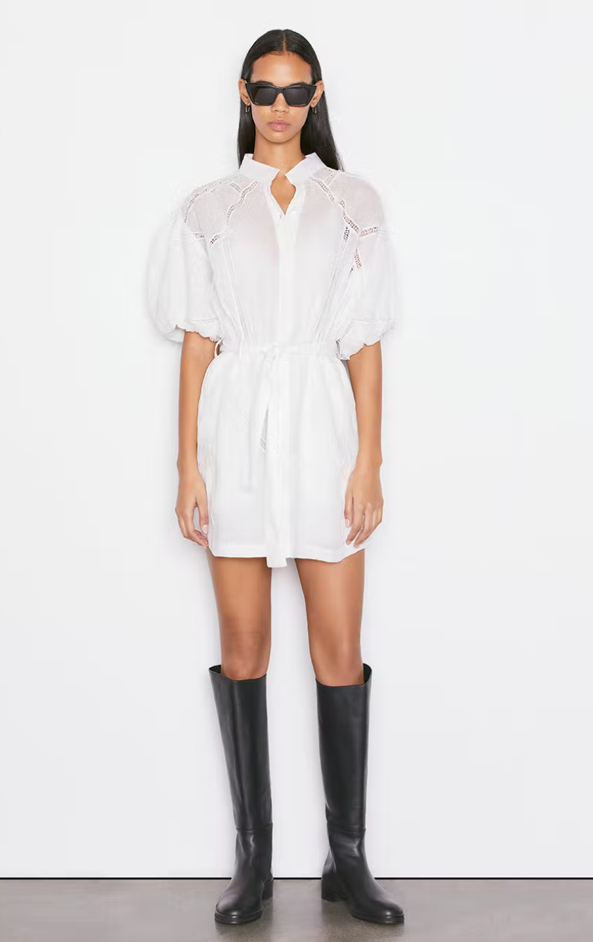 Inset Lace Puff Sleeve Dress