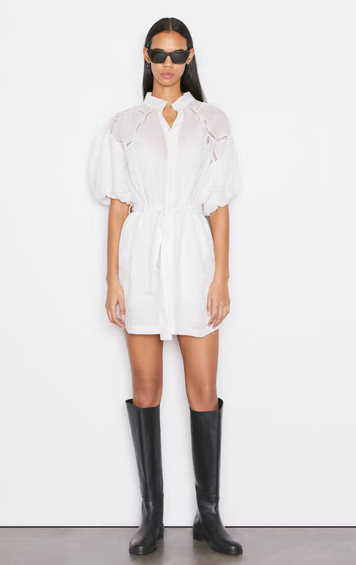 Inset Lace Puff Sleeve Dress