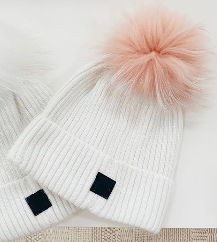 Fur Beanie - Blush/White