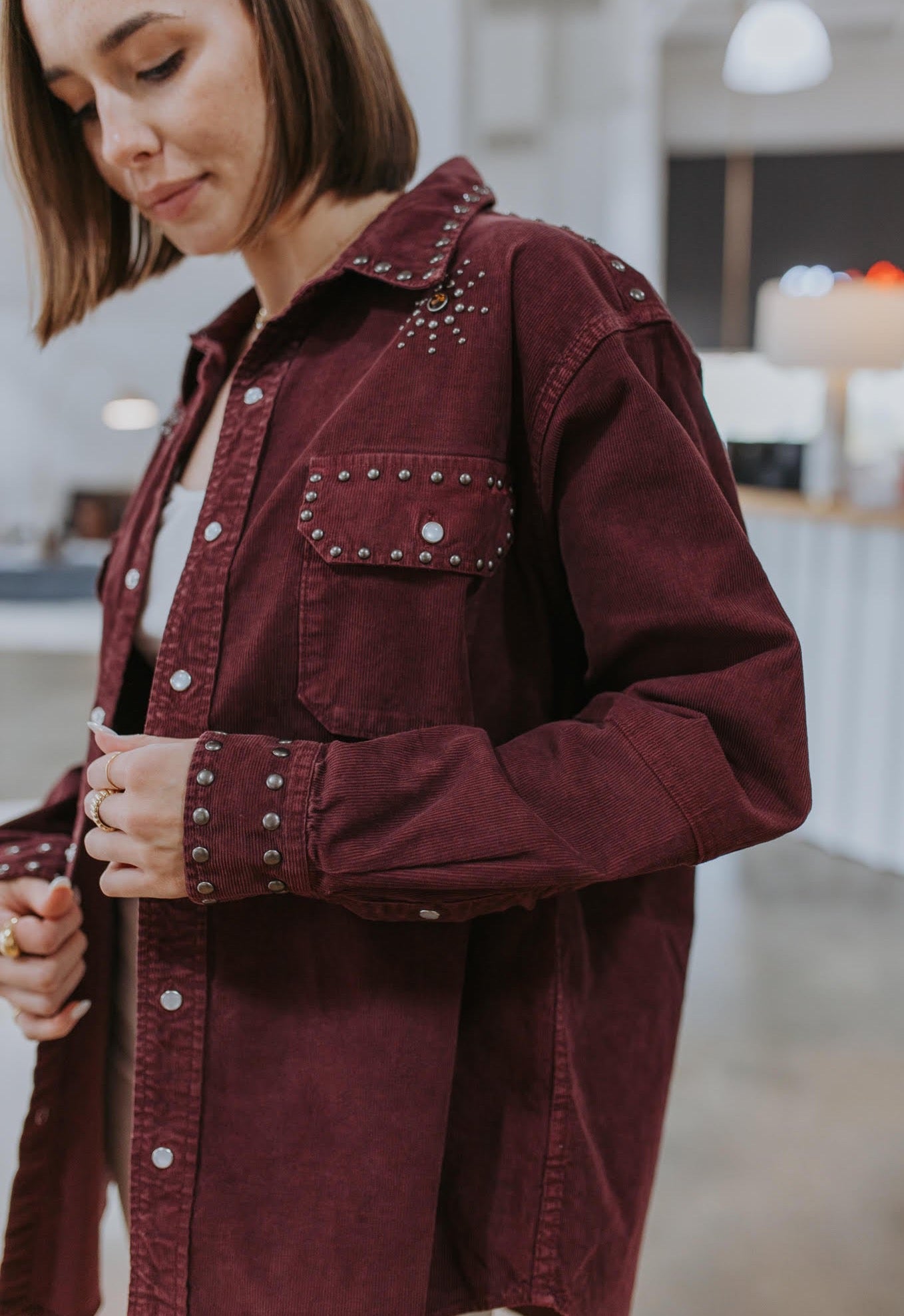 Upcycled Corduroy Shirt with Studs